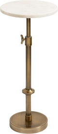 Kate and Laurel Engles Traditional Adjustable-Height Pedestal Drink Table; 10 x 10 x 30; White Marble and Antique Brass; Vintage Round Indoor Metal Plant Stand with Authentic Marble Tabletop