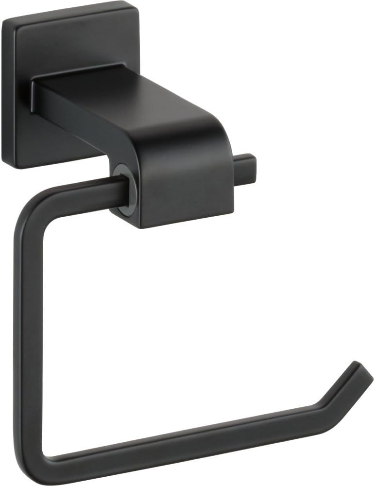 Delta Ara Matte Black Bath Hardware Accessory Bundle - Square Closed Towel Ring and Open Square Toilet Paper Holder