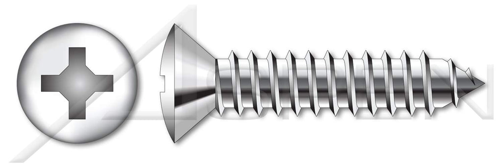 (1000 pcs) #10 X 2, Self-Tapping Sheet Metal Screws, Type AB, Oval Phillips Drive, Stainless Steel