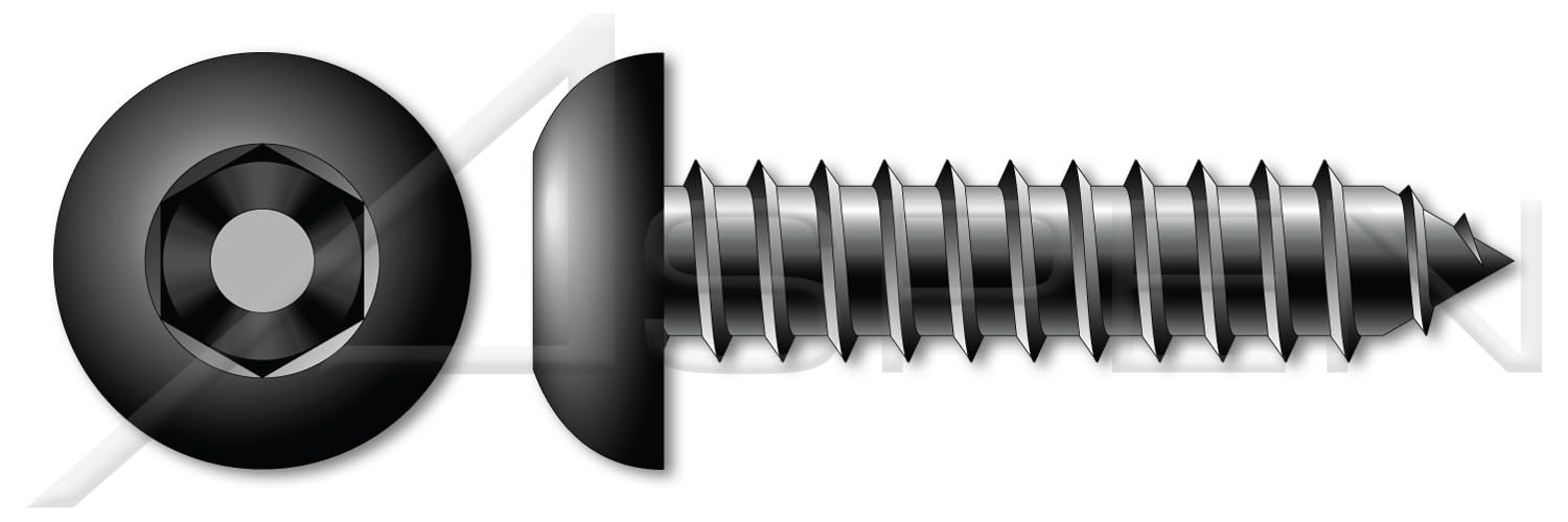 (1000 pcs) #10 X 2, Self-Tapping Sheet Metal Security Screws, Button Head Tamper Resistant Hex Socket Pin Drive, Type AB, Steel, Black Oxide, Includes Driver Bit