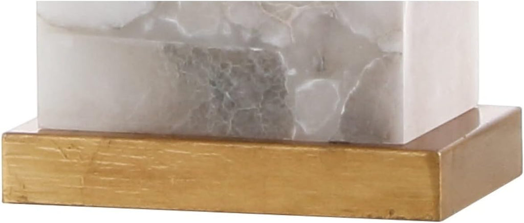 JONATHAN Y 27.5' White/Gold Modern Alabaster Rectangular Table Lamp with Night Light Contemporary Coastal Bedside Lamp for Bedroom with White Linen Shade LED Bulbs Included JYL6201A