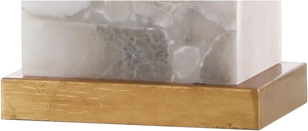 JONATHAN Y 27.5' White/Gold Modern Alabaster Rectangular Table Lamp with Night Light Contemporary Coastal Bedside Lamp for Bedroom with White Linen Shade LED Bulbs Included JYL6201A