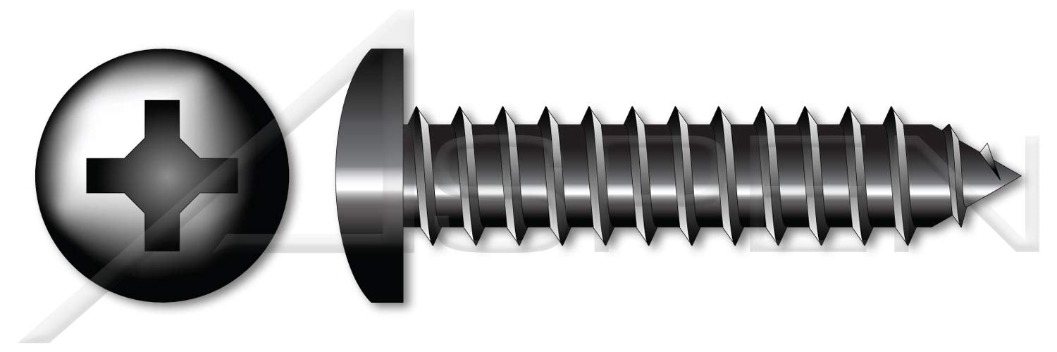 (1500 pcs) #10 X 2, Self-Tapping Sheet Metal Screws, Type AB, Pan Phillips Drive, Steel, Black Oxide