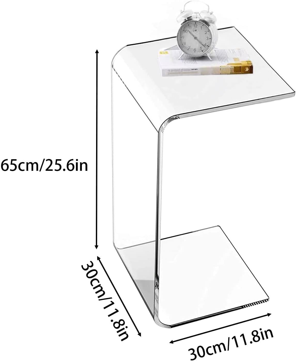 Acrylic C Table for Couch, 25.6 in Multipurpose C Shape Side Table Clear Acrylic Couch Table, Modern End Table Snack Laptop Holder, Slim Accent Sofa Side Table for Living Room Bedroom Patio