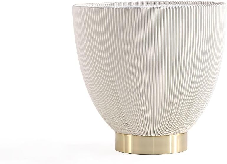 Manhattan Comfort Anderson Modern 18' Round End Table 2.0 | Ceramic Marble Tabletop, Elegant Pleated Leatherette Design & Gold Stainless Steel Base, Fully Assembled Accent Furniture, Set of 2, Cream
