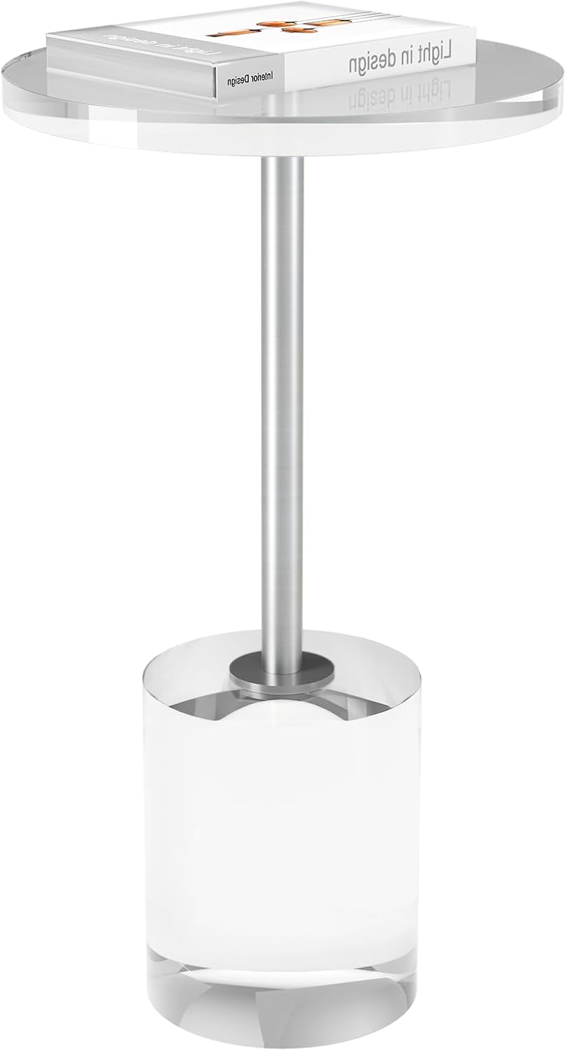 Acrylic End Table, Modern Minimalist Acrylic Side Tables, Clear Side Table for Living Room, Bedroom, Office, Drink Table (12' D x 12' W x 21' H, Silver)