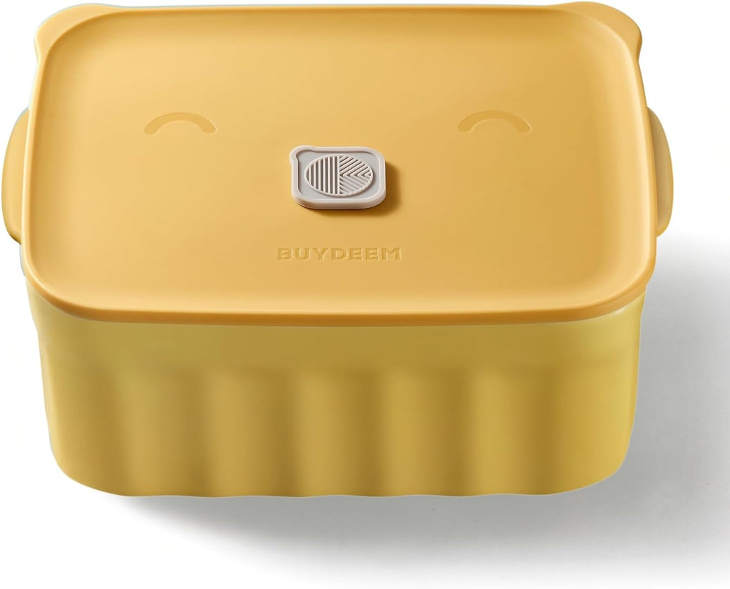 BUYDEEM G52 10.6 Quart Electric Food Steamer Bundle with Two Ceramic Food Storage Container Mellow Yellow 28 oz