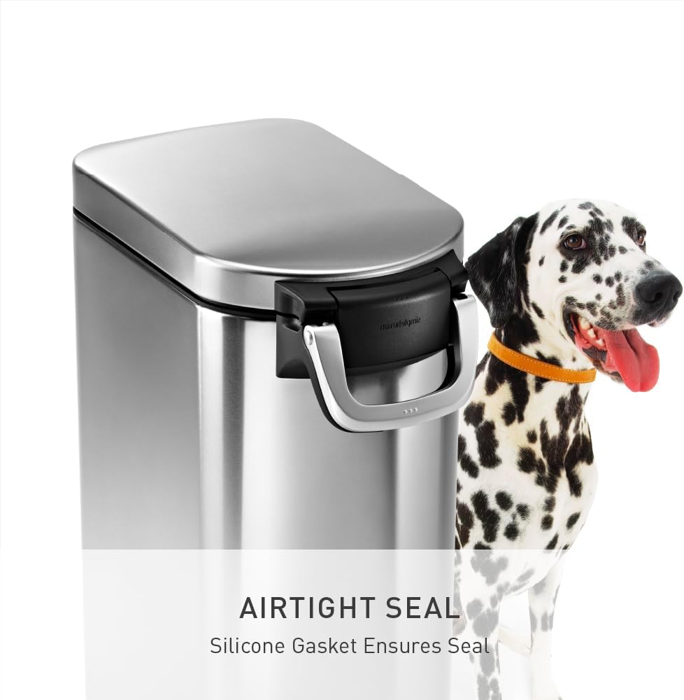 simplehuman 35 Liter, 40 lb / 18.1 kg X-Large Pet Food Storage Container for Dog Food, Cat Food, and Bird Feed, Brushed Stainless Steel