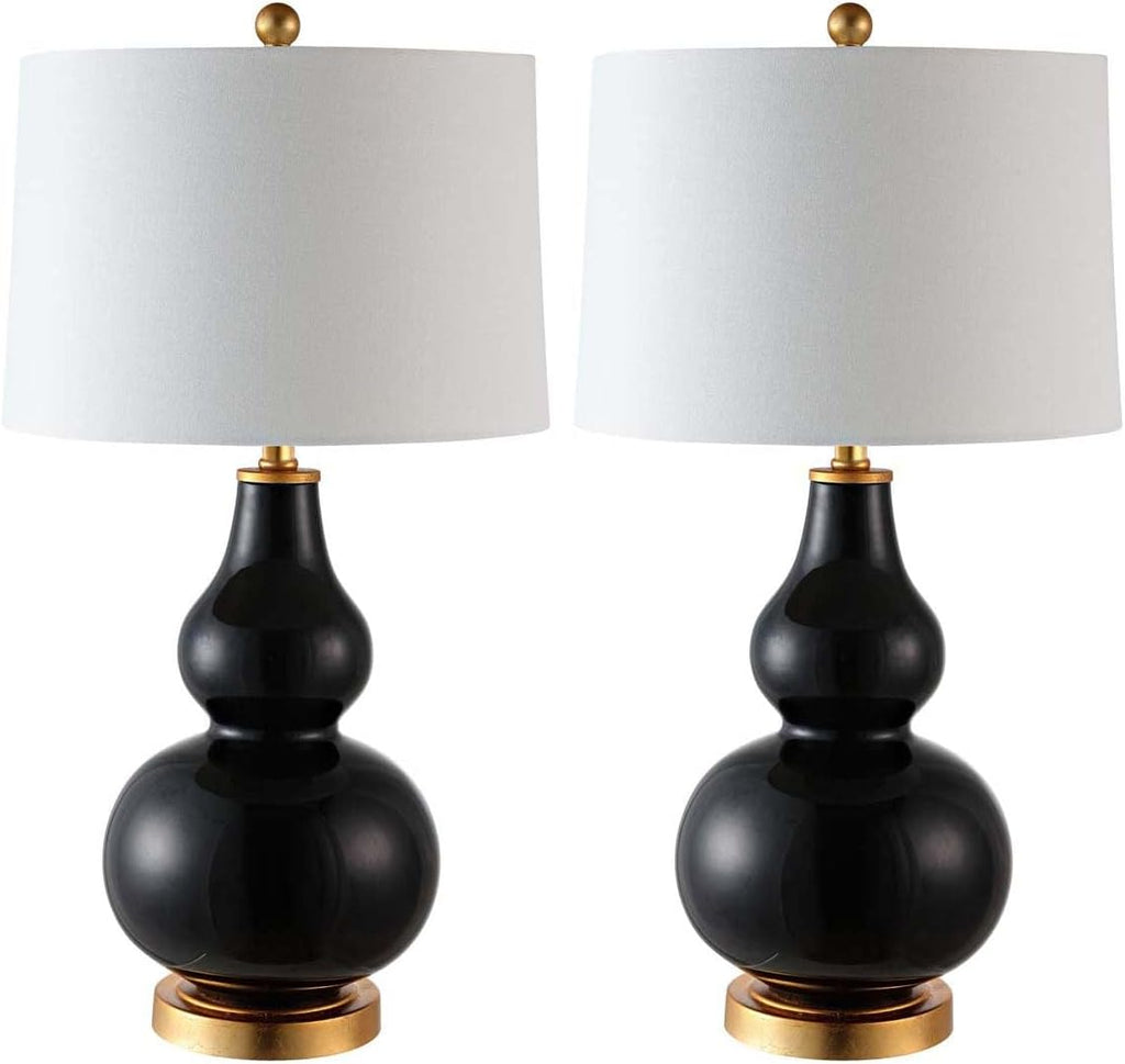 SAFAVIEH Lighting Collection – Karlen Set of 2 Black & Gold Leaf Double Gourd Glass Table Lamps, Modern Contemporary Design, LED Bulbs Included (TBL4223B-SET2)