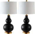 SAFAVIEH Lighting Collection – Karlen Set of 2 Black & Gold Leaf Double Gourd Glass Table Lamps, Modern Contemporary Design, LED Bulbs Included (TBL4223B-SET2)