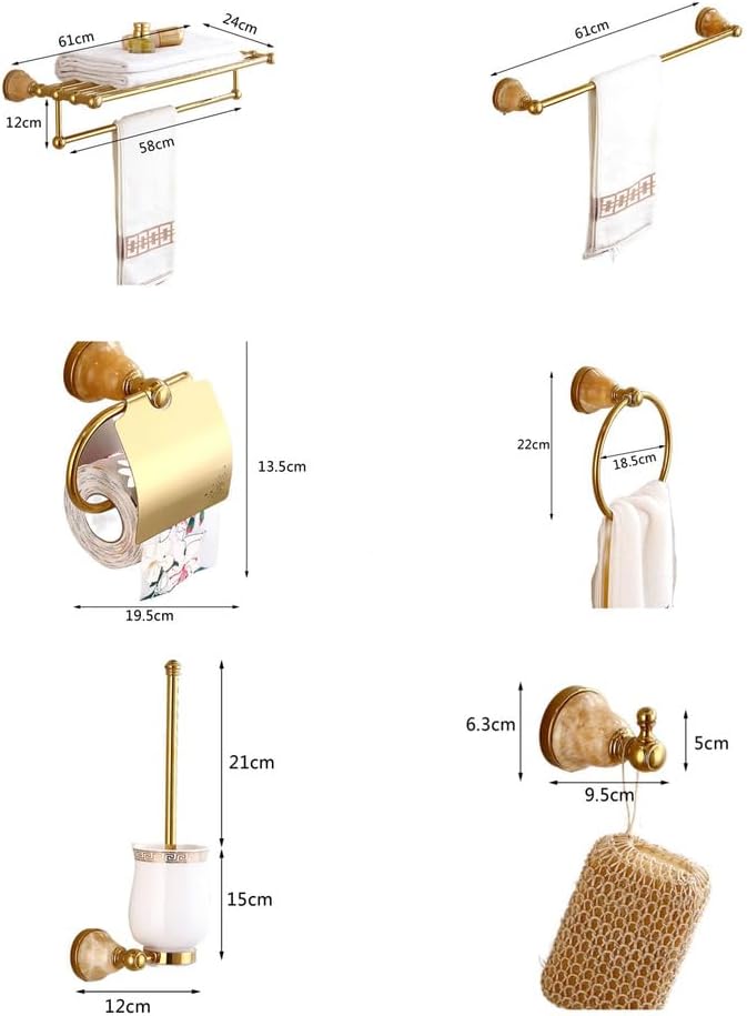 Bathroom Hardware Set,Towel Rack Set,Brass Bathroom Accessories Set,Gold Marble Decorate Bath Towel Rack Wall Mounted Elegant Hotel Metal Towel Rack,6 Piece Set a