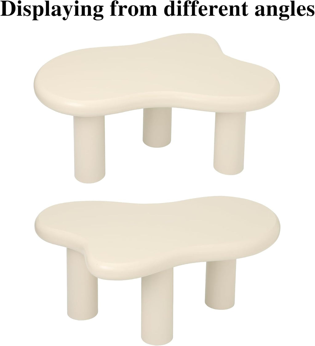 34'(L) Cloud Coffee Table, Modern Wood Coffee Table for Living Room, Accent Center Tables with 3 Legs, Small Tea Tables for Balcony, Patio, Bedroom, Cream White
