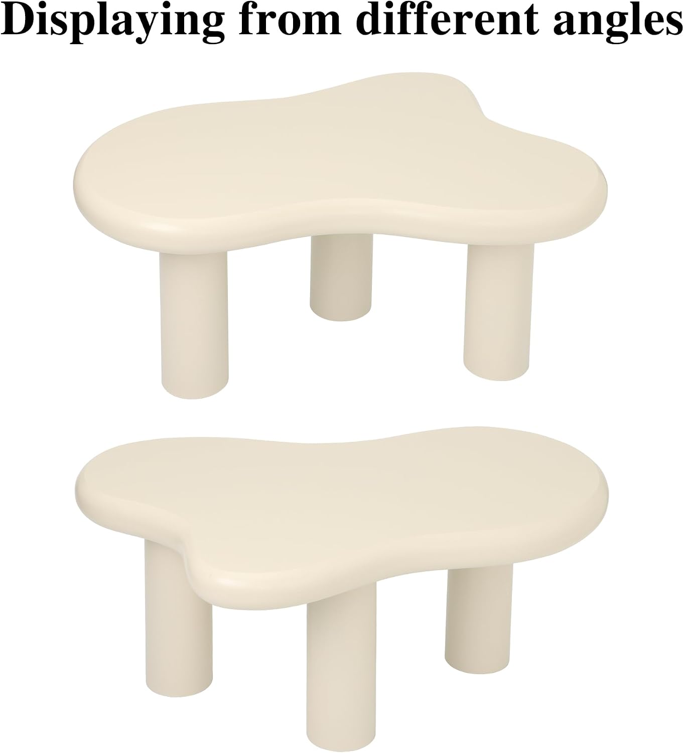 34'(L) Cloud Coffee Table, Modern Wood Coffee Table for Living Room, Accent Center Tables with 3 Legs, Small Tea Tables for Balcony, Patio, Bedroom, Cream White
