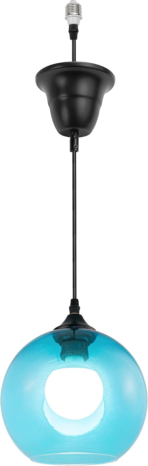 1 Light E26 Connections 3.2ft Adjusted Cord Blue Globe Glass Shade Modern Ceiling Light Replace Recessed Light Conversion Kit for Kitchen Farmhouse Loft