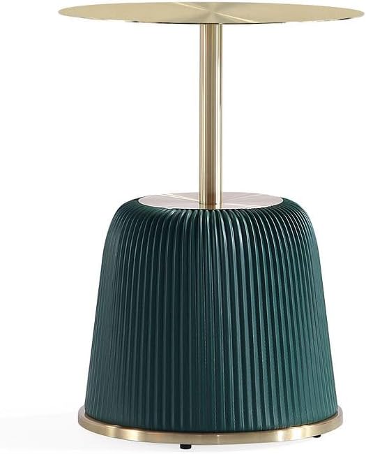 Manhattan Comfort Anderson Modern 15.75' Round End Tables 1.0 - Elegant Leatherette Upholstered Base with Pleated Design & Gold Steel Tabletop, Fully Assembled Accent Furniture, Set of 1, Green