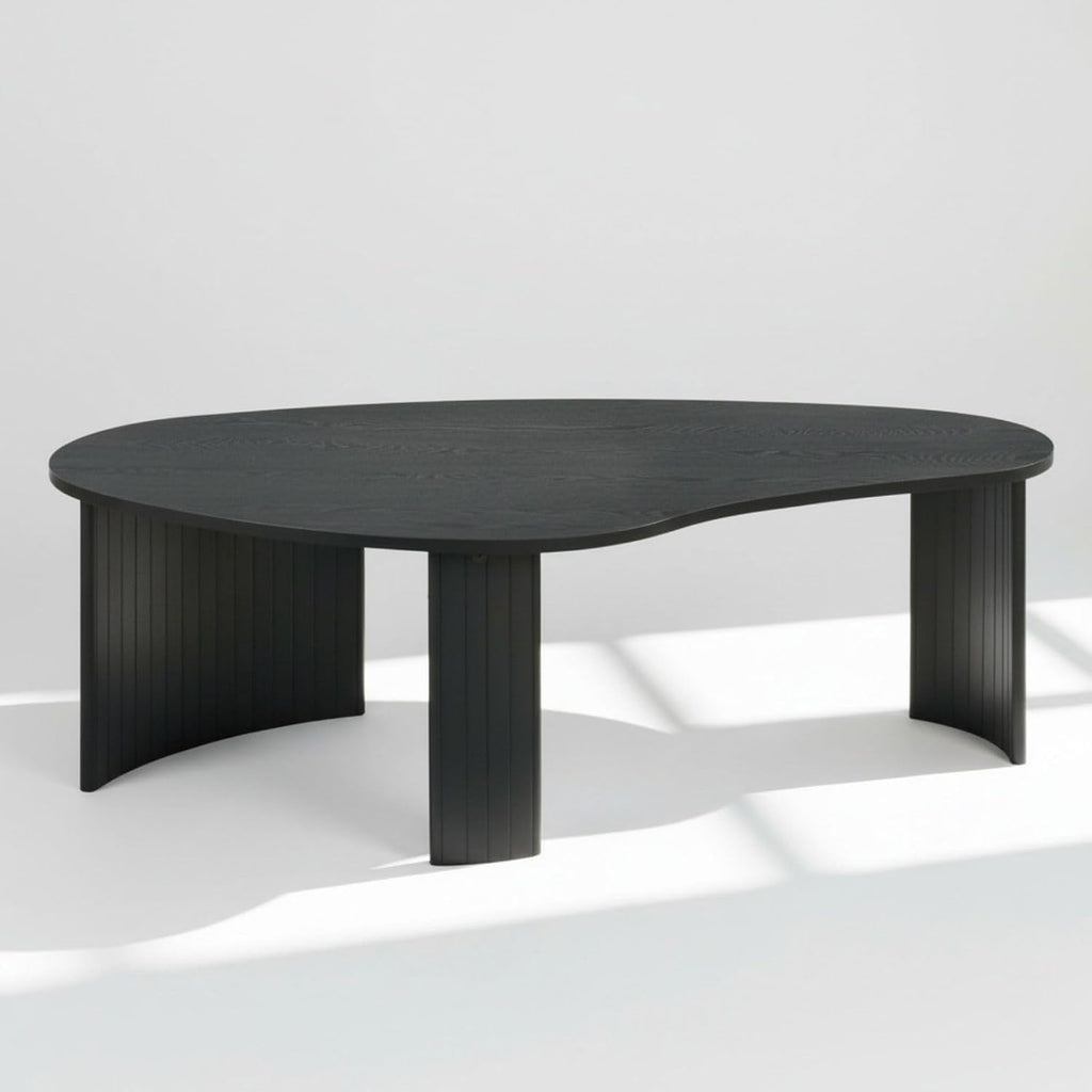 Hyfirm Modern Black Wood Coffee Table 47.25 Inch for Living Room, Sturdy Center Table with Irregular Mango Top and Fluted Legs for Small Apartment