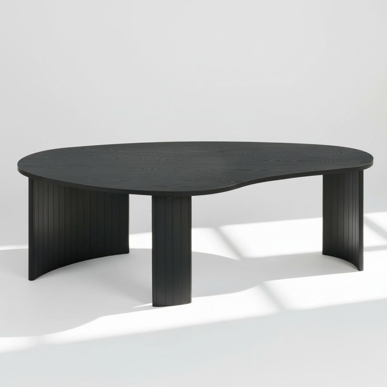 Hyfirm Modern Black Wood Coffee Table 47.25 Inch for Living Room, Sturdy Center Table with Irregular Mango Top and Fluted Legs for Small Apartment