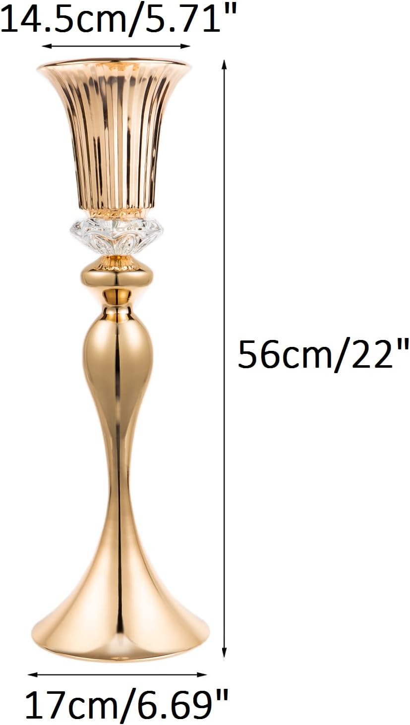 Metal Wedding Flower Vases for Tables - 22' Tall Elegant Table Centerpiece Vases, Gold Trumpet Flower Stands for Anniversary Ceremony Birthday Party Event Wedding Home Decorations (10, Gold)