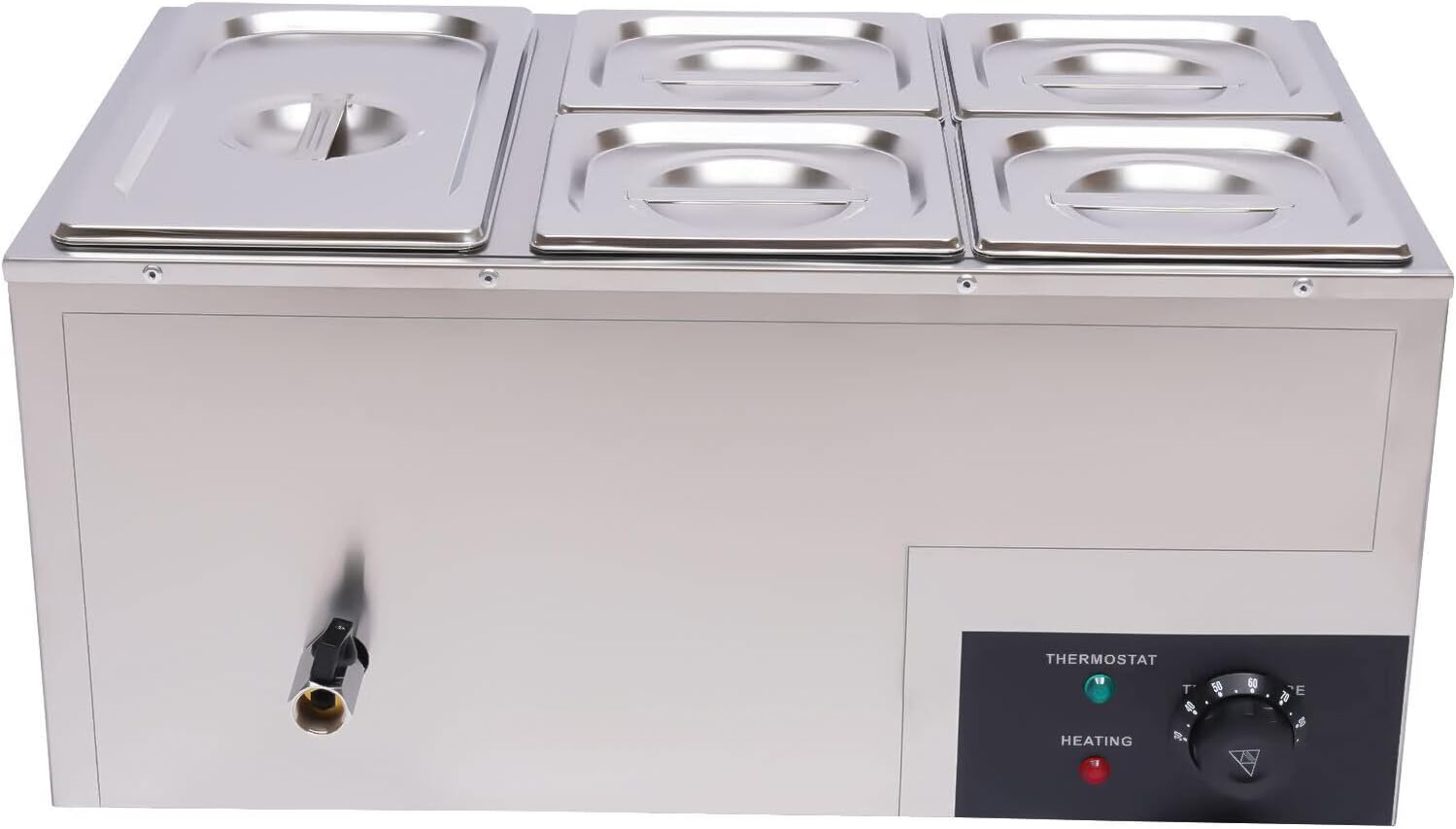 Commercial Bain Marie Food Warmer 5-Pan 600W Electric Countertop Food Warmer 20.2Qt(19L) Large Capacity Stainless Steel Steam Table for Restaurants, Snack Bars, Catering, Buffets