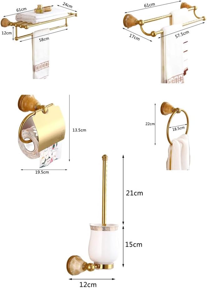 Bathroom Hardware Set,Towel Rack Set,Brass Bathroom Accessories Set,Gold Marble Decorate Bath Towel Rack Wall Mounted Elegant Hotel Metal Towel Rack,5 Piece Set b