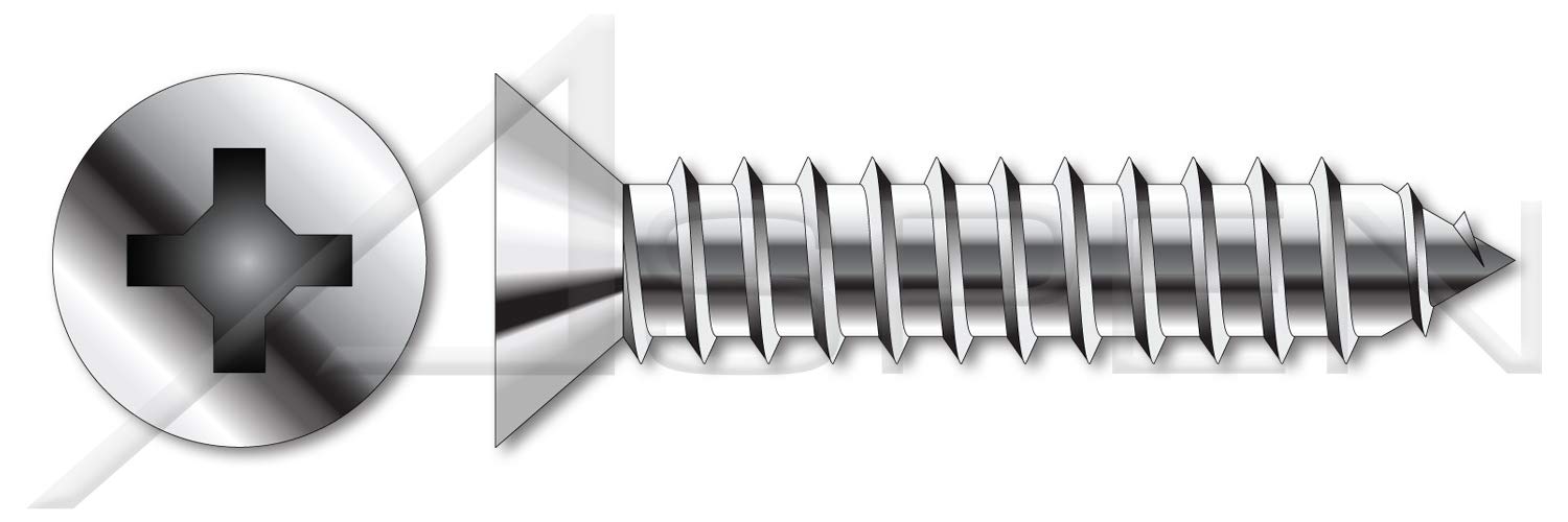 (1000 pcs) #10-16 X 2, Self-Tapping Sheet Metal Screws, Type AB, Flat Phillips Drive, Stainless Steel
