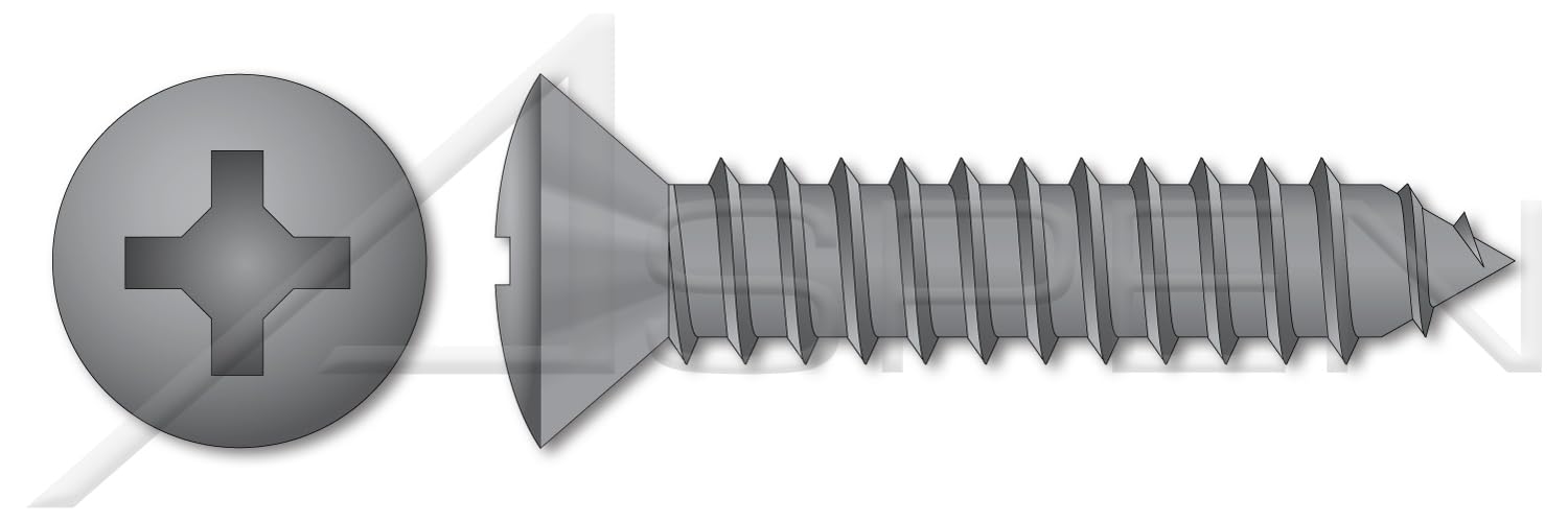 (3500 pcs) #10 X 2, Self-Tapping Sheet Metal Screws, Type AB, Oval Phillips Drive, Steel, Plain