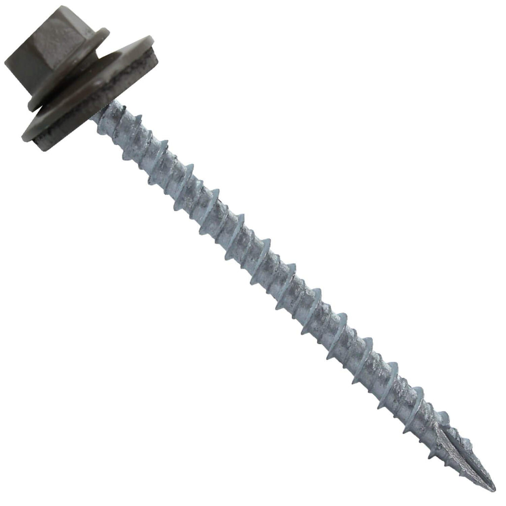 10 x 2-1/2' Antique Bronze Metal Roofing Screws - Hex Washer Head- Self-Starting/Tapping - EPDM Washer. 4 X 250 Bags - 1,000 Screws