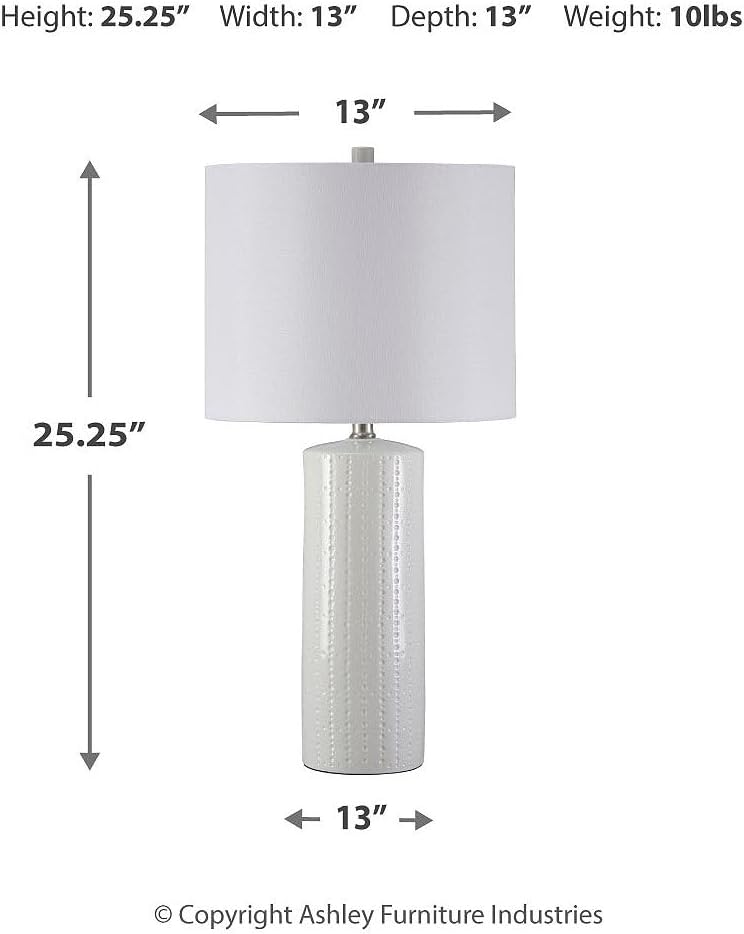 Signature Design by Ashley Steuben Textured Ceramic Table Lamp, 2 Count Lamps, 25', Solid White