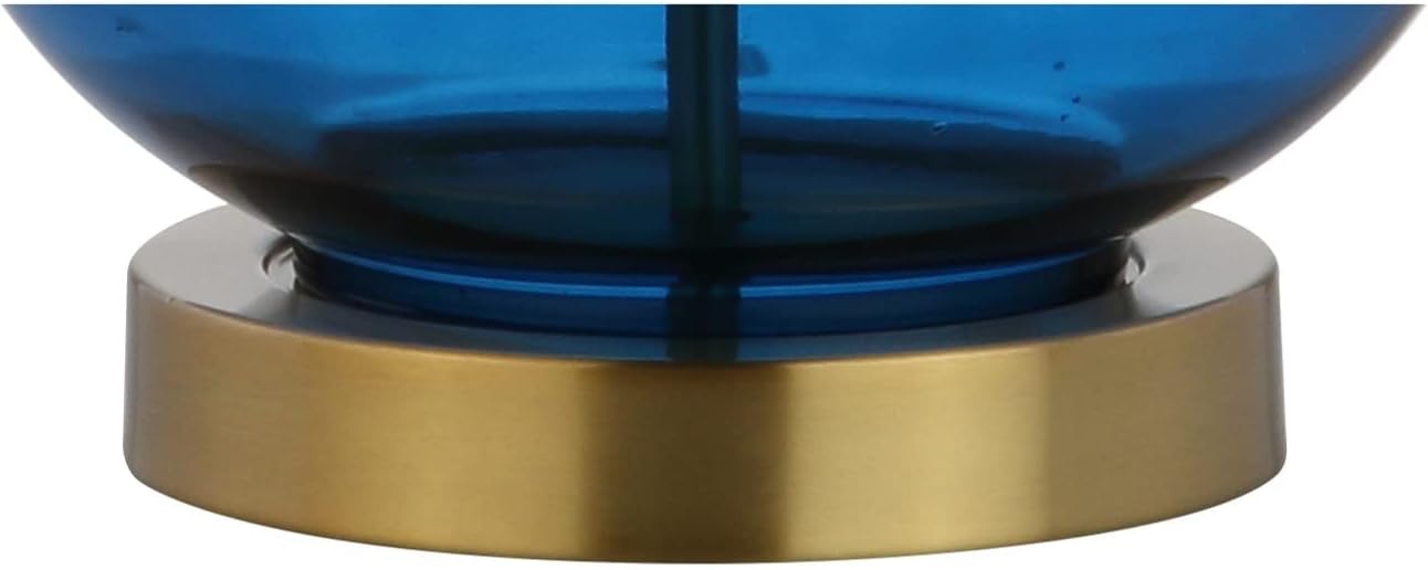 JONATHAN Y 25' Cobalt Blue/Brass Gold and Brass Gold Glass Table Lamp Set of 2 for Bedroom, Modern Bedside Lamp for Living Room Nightstand, White Linen Drum Shade, LED Bulb Included (JYL1068C-SET2)