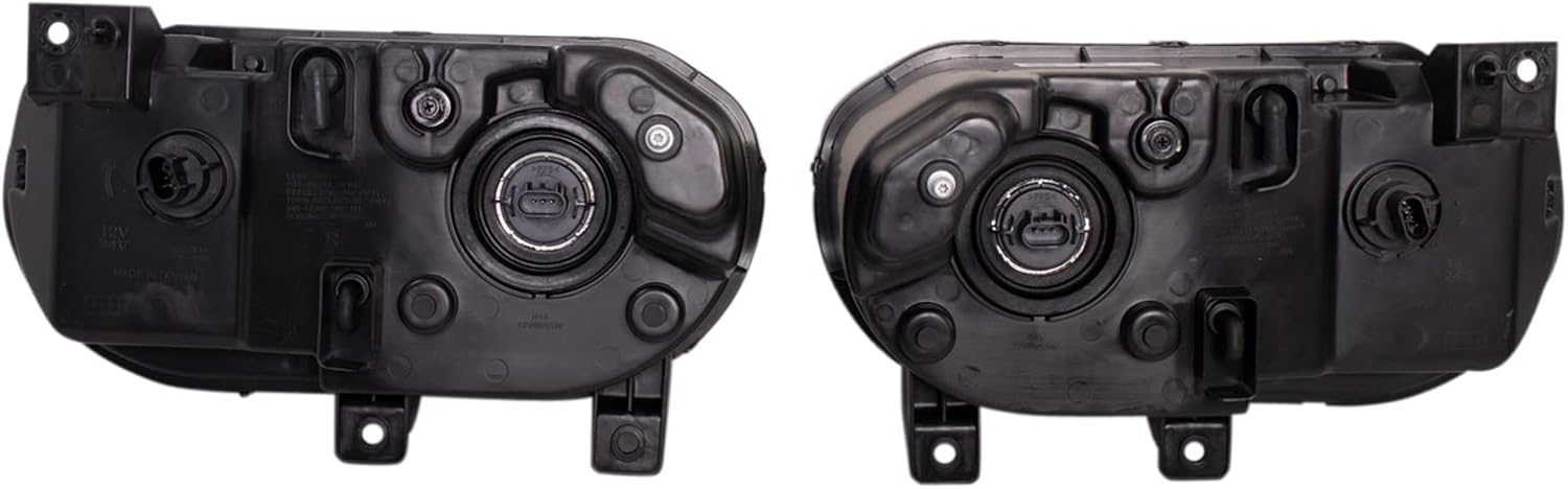 TRQ Driver and Passenger Side Headlight Assembly Set Black Housing Clear Lens Compatible with 08-14 Dodge Challenger Halogen Only