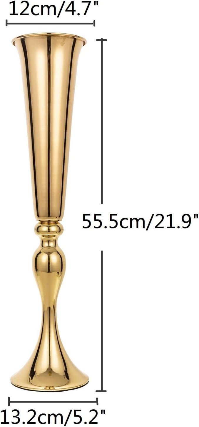 Metal Trumpet Vases for Centerpieces - Set of 10 Elegant Gold Vases for Table, 21.9' Tall Flower Stands for Table Centerpieces Anniversary Celebration Christmas Event Party Home Wedding Decorations