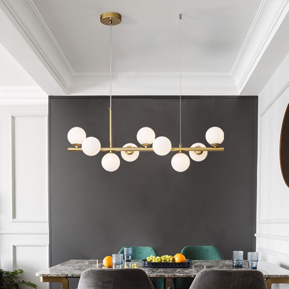 Modern Pendant Ceiling Lights 9 Lights Chandeliers Gold Semi Fixture Close to with White Globe Glass s for Living Room Dining Room Kitchen Lighting