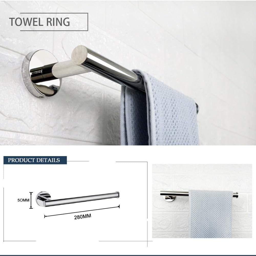 Chrome Plating Stainless Steel Round Wall Mounted Hand Towel Bar Toilet Paper Holder Robe Towel Hooks Bathroom Accessories Set,4 Pieces Set (Towel Ring)