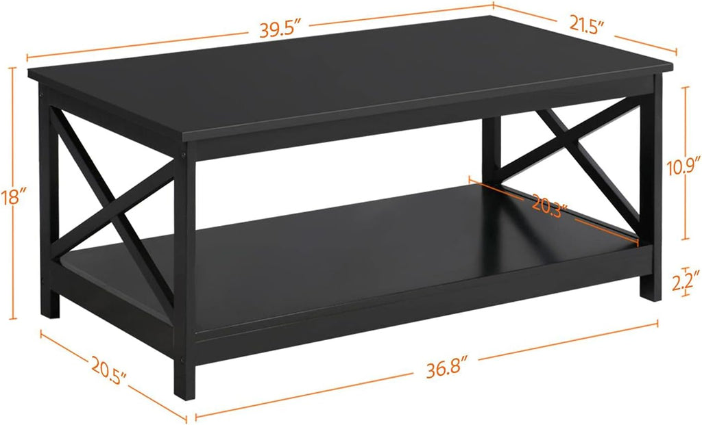 Yaheetech Wood Living Room 3-Piece Table Sets - Includes X-Design Coffee Table & Two 3-Tier End Side Tables, Easy Assembly Home Accent Furniture, Black
