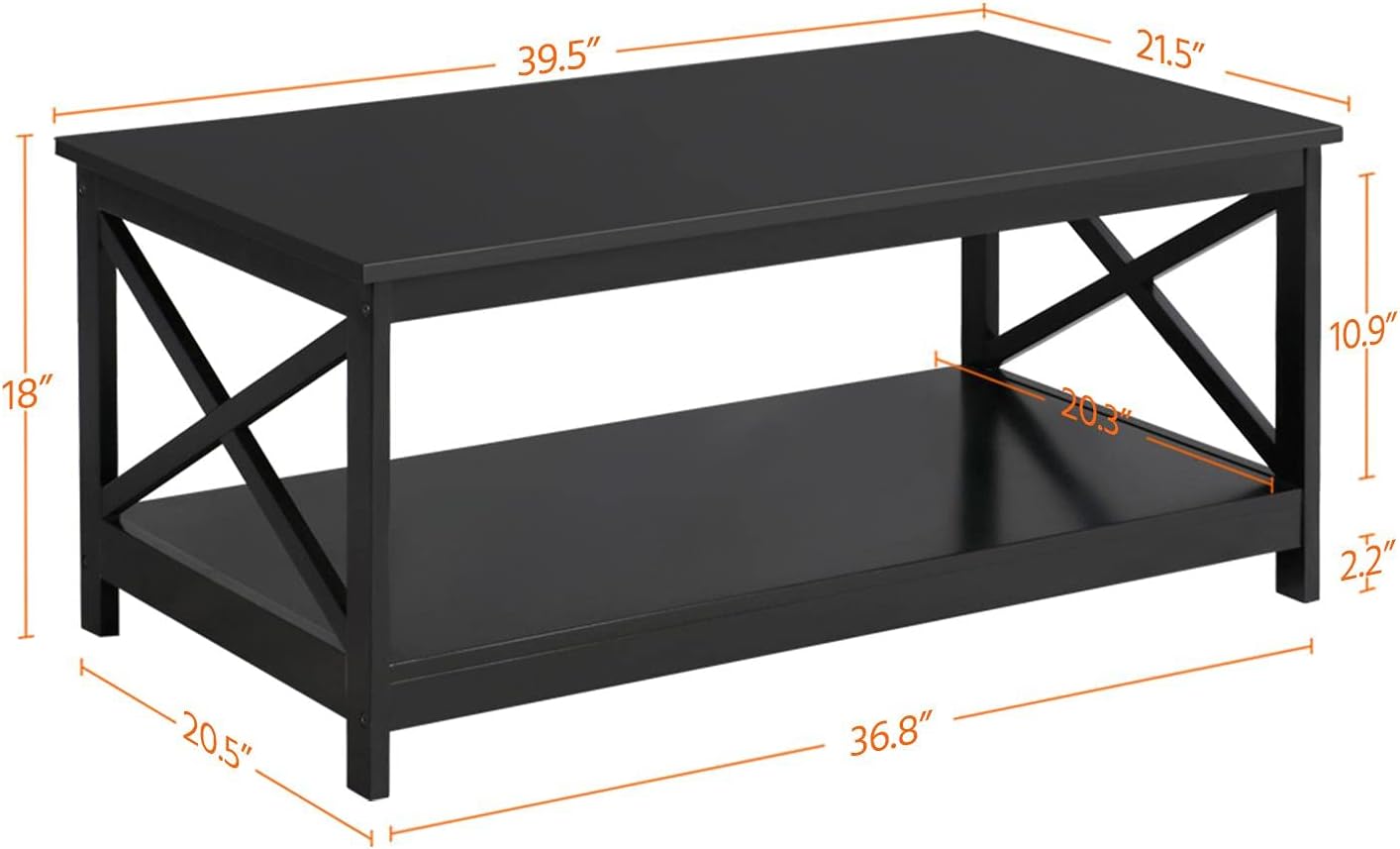 Yaheetech Wood Living Room 3-Piece Table Sets - Includes X-Design Coffee Table & Two 3-Tier End Side Tables, Easy Assembly Home Accent Furniture, Black