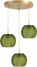 Dark Green Chandelier Cluster 3-Light Glass Globe Hanging Pendant Lights Fixtures Gold Sputnik Ceiling Pendant Lights with Ribbed Glass Ball Shade Mid Century Modern Chandelier