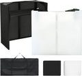 DJ Booth Portable 44 * 21 * 48in, DJ Facade Booth DJ Table Stand w/Black & White Scrim, Carrying Bag, Metal Foldable DJ Stand Table Station for Wedding, Show, Party