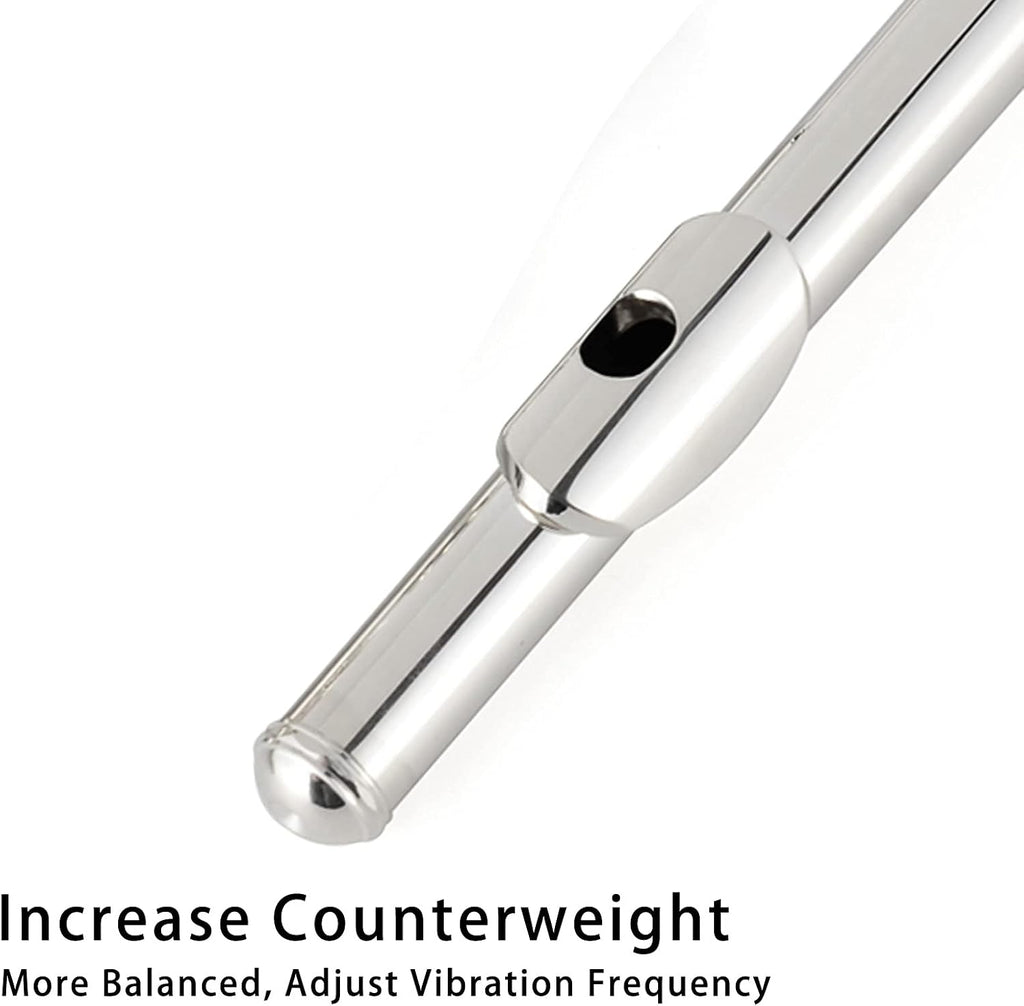 EASTROCK Silver Plated Flute Instrument for Beginner Kids Student，Closed Hole Flutes 16 Keys C Flute with Carrying Case,Stand，Cleaning kit，Gloves，Tuning Rod(Silver Plated)