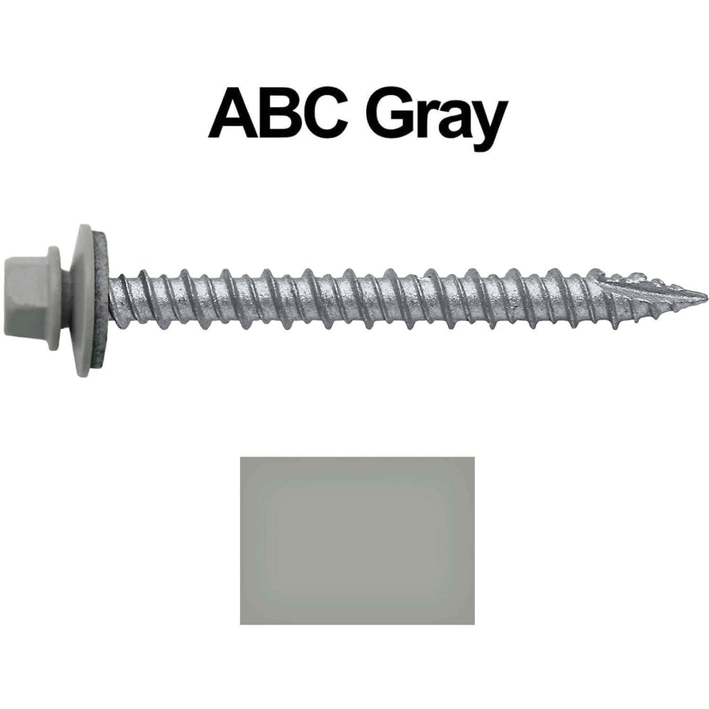 10 x 2 ABC Gray Metal Roofing Screws - Hex Washer Head- Self-Starting/Tapping - EPDM Washer. 1 x 250 Count Bag - 250 Screws