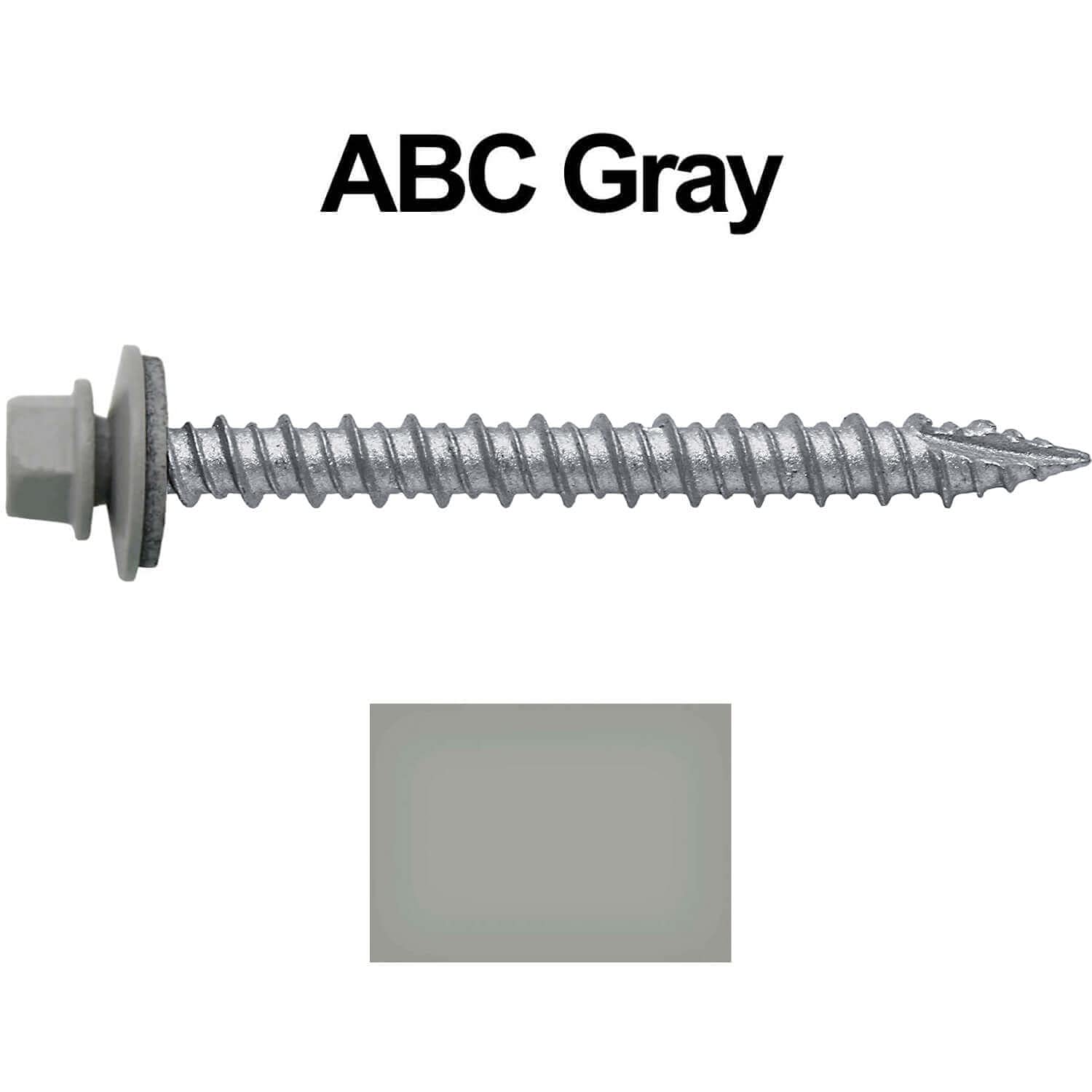 Metal Roofing Screws: (1500) 10 x 2 ABC Gray Hex Head Sheet Metal Roof Screw. Self Starting Metal to Wood siding Screws. EPDM Washer. Colored Head