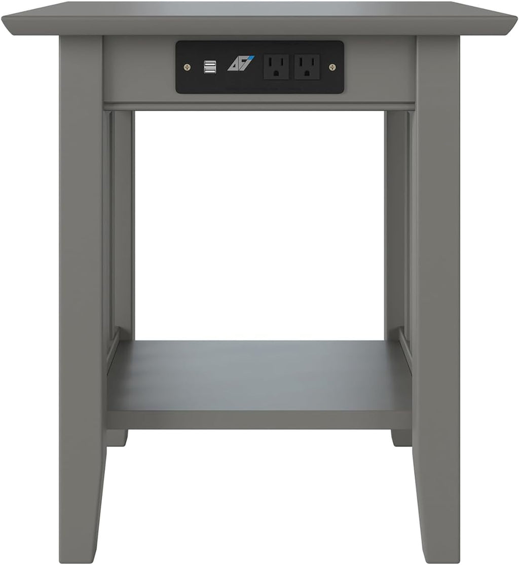 AFI, Mission End Table with Charging Station, Grey