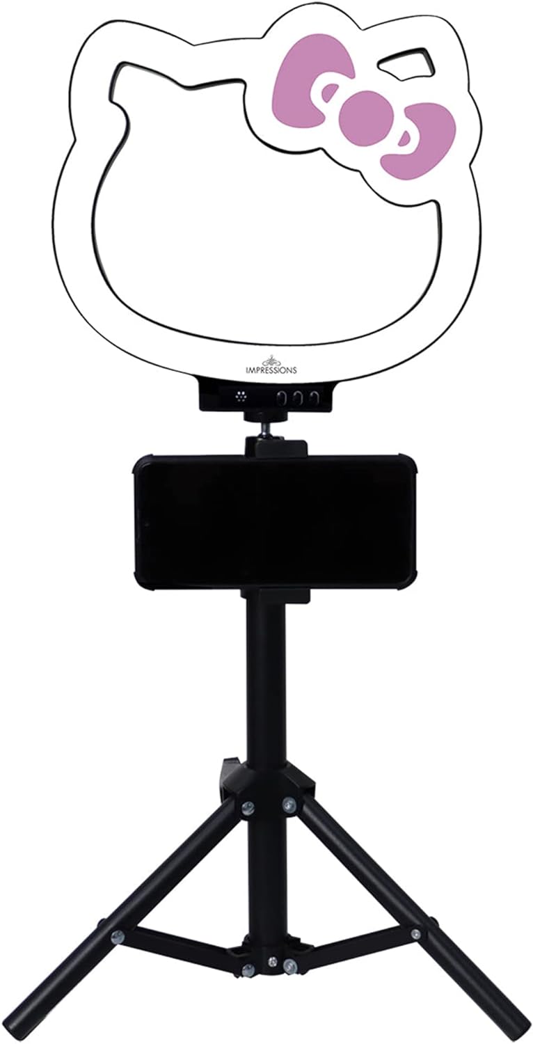 Impressions Vanity Hello Kitty 10 Inch RGB Desk Ring Light with Stand and Phone Holder, LED Selfie Lights with Rainbow Color Modes, Noise Sensor Provide Light Affect to Music Beat Perfect for TikTok