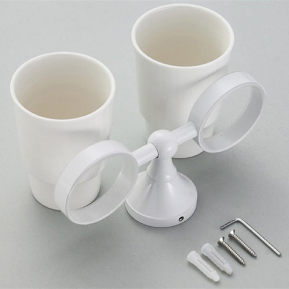 White Bathroom Hardware Accessories Brass Double Bath Towel Bar Toilet Brush Shelf Set WC Paper Roll Holder Shower Soap Dish,Double Cup Holder