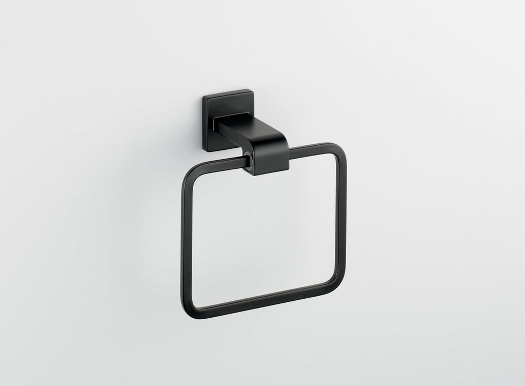Delta Ara Matte Black Bath Hardware Accessory Bundle - Square Closed Towel Ring and Open Square Toilet Paper Holder