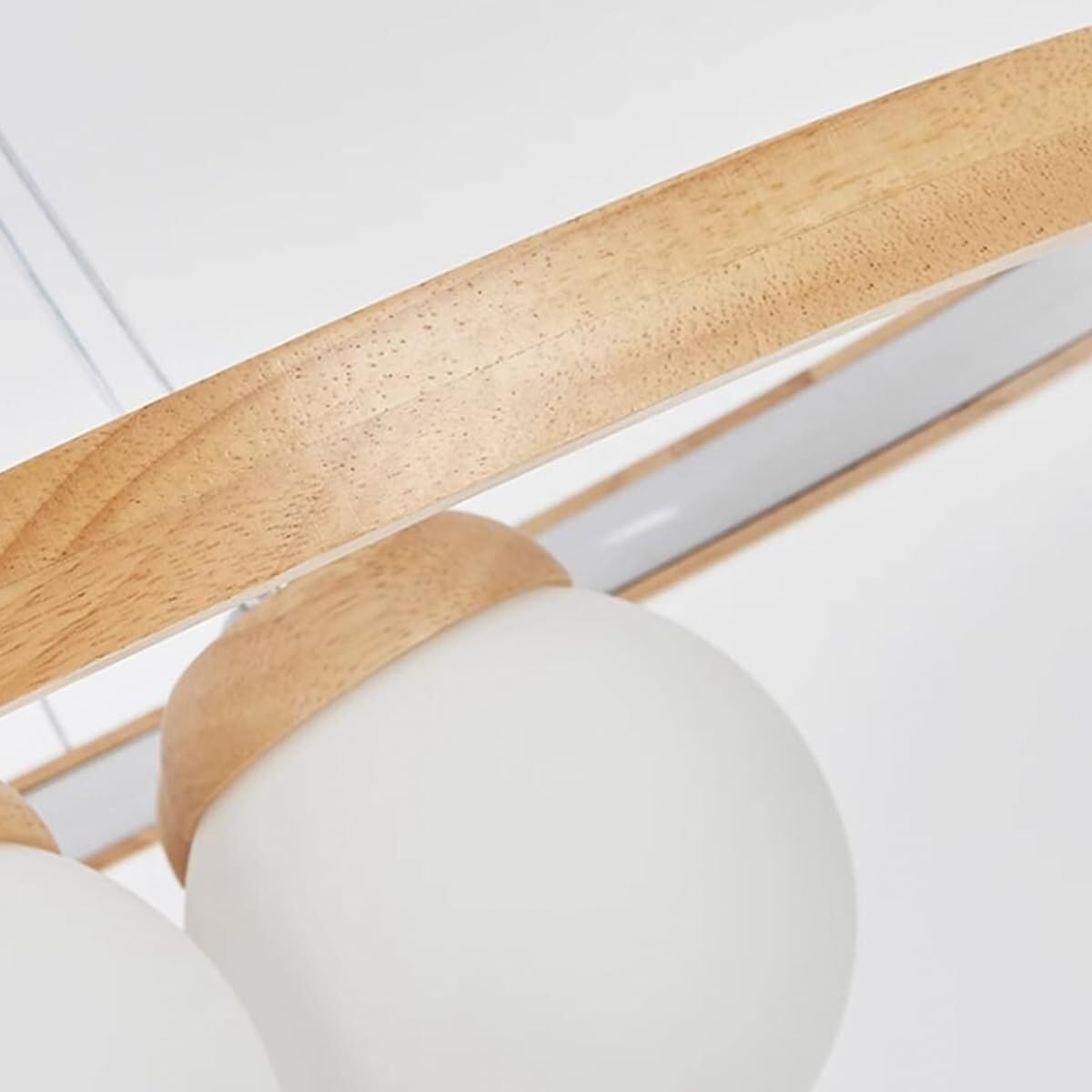 Ceiling Light Bedroom Wood Ring+3/6 Lights Adjustable LED Ceiling Hanging Lamp White Globe Shade Chandelier Hanging Light Kitchen Island Hotel Pendant Lamp Fixture for Living Room