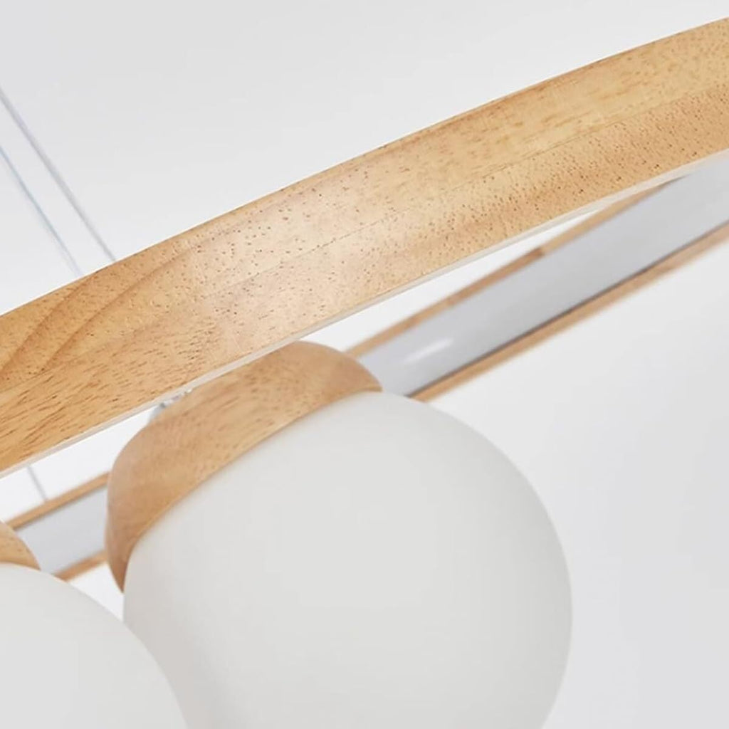 Ceiling Light Bedroom Wood Ring+3/6 Lights Adjustable LED Ceiling Hanging Lamp White Globe Shade Chandelier Hanging Light Kitchen Island Hotel Pendant Lamp Fixture for Living Room