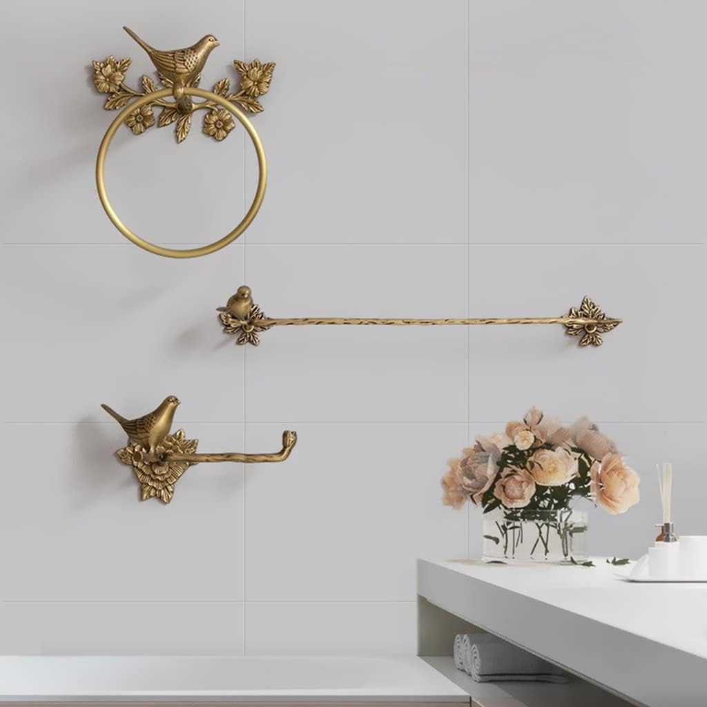 LSLYTQ Antique Brass 1pcs Bath Towel Set, Bird Towel Ring, Carved Toilet Paper Holder, Creative Towel Bar, 18 Inch Bathroom Accessories