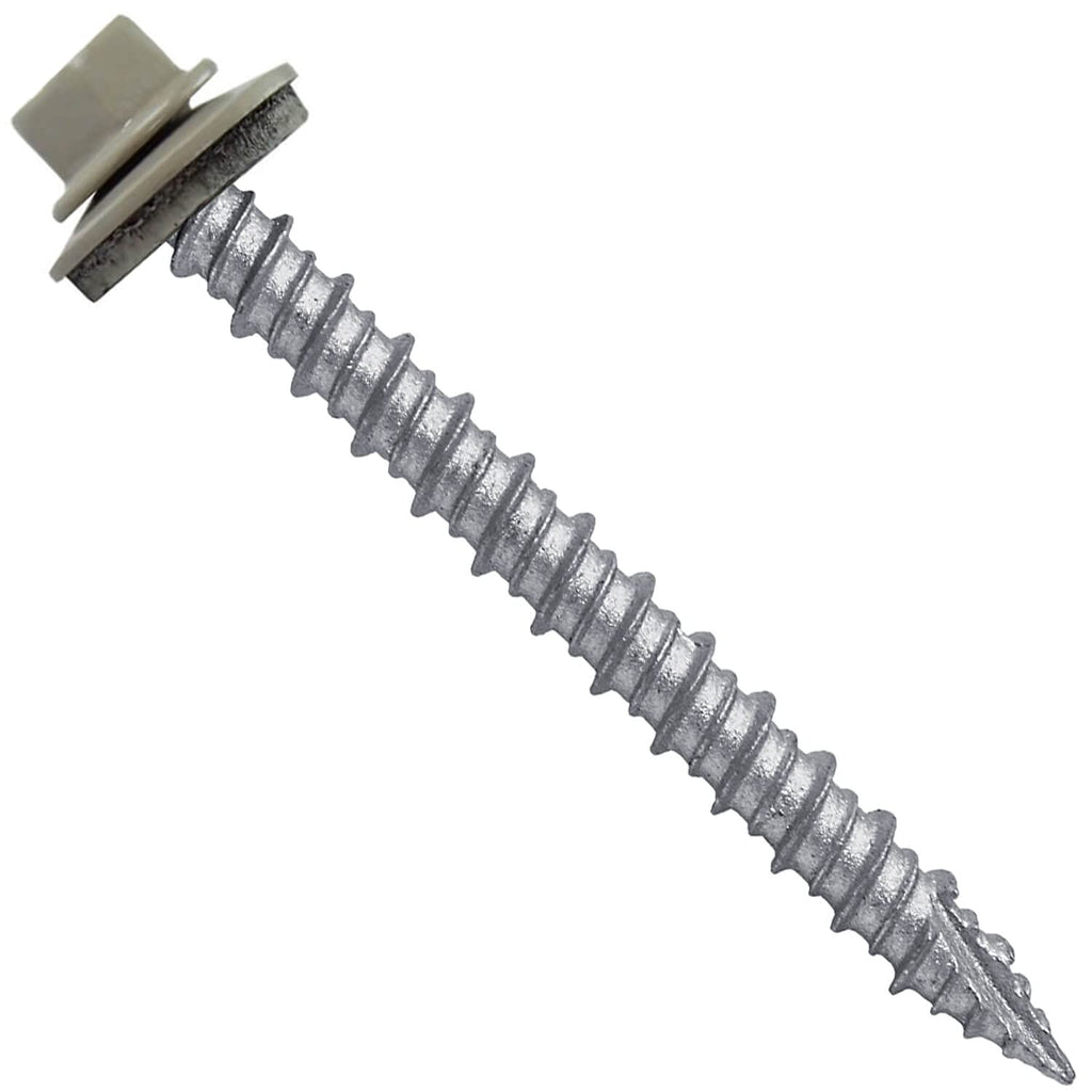Metal Roofing Screws: (1500) 10 x 2 Ash Gray Hex Head Sheet Metal Roof Screw. Self Starting Metal to Wood siding Screws. EPDM Washer. Colored Head