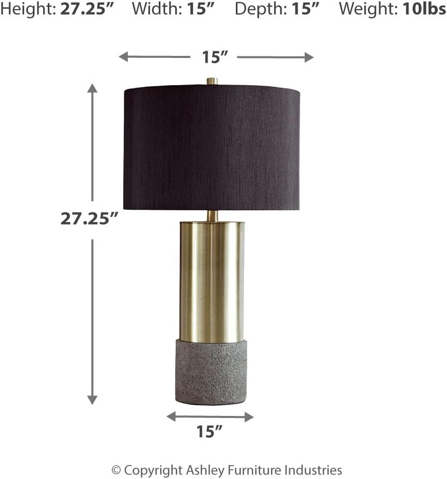 Signature Design by Ashley Jacek Contemporary Table Lamp, 2 Count, 3 Way Switch, Metal, Poly Resin and Drum Shade, 15' W x 15' D x 27.25' H, Gray & Brass Finish