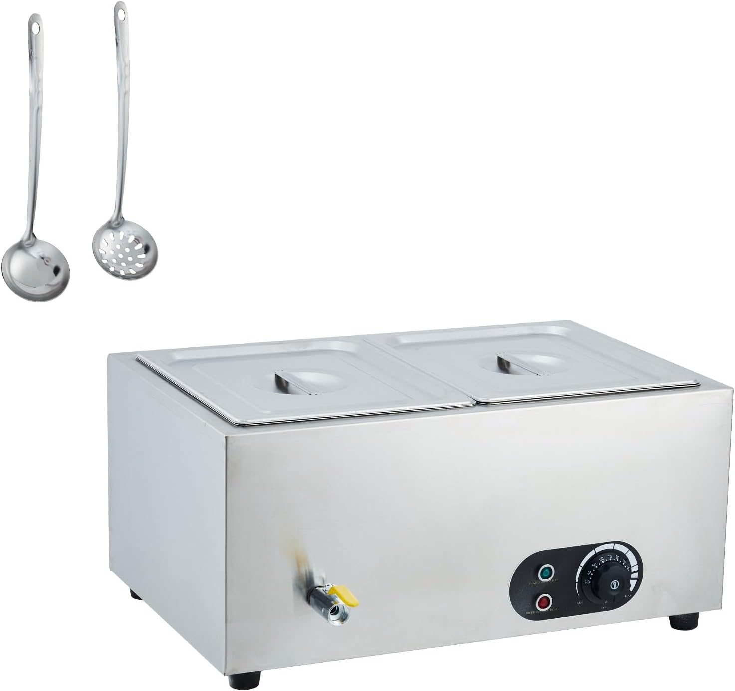 Commercial Food Warmer Stainless Steel 1500W Electric Buffet Server Bain Marie, 2-Pan Catering Hot Food Station for Restaurants, Hotels, Banquets